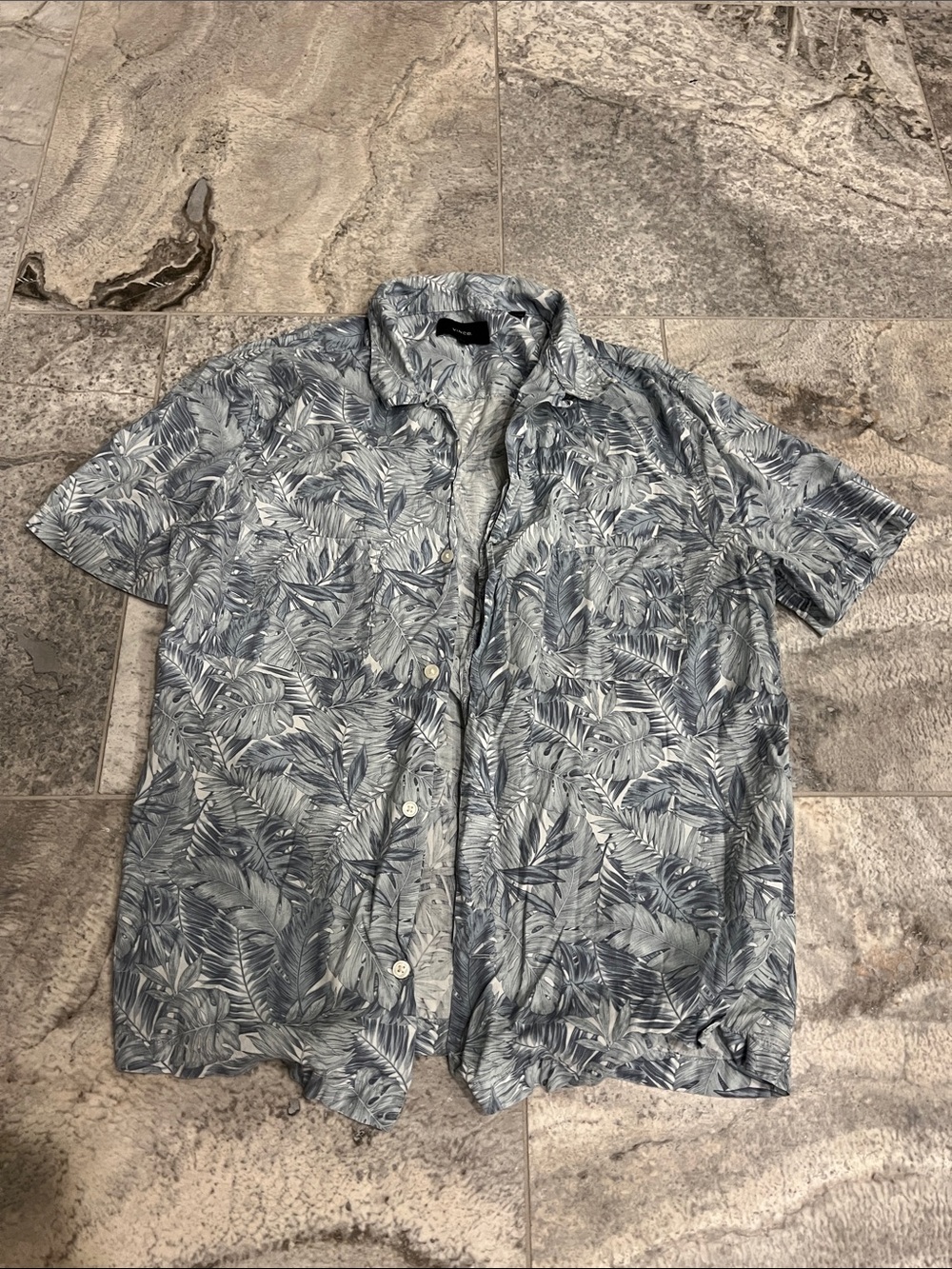 Vince Short-Sleeve Leaf Print Button-Down Shirt - Blue & White